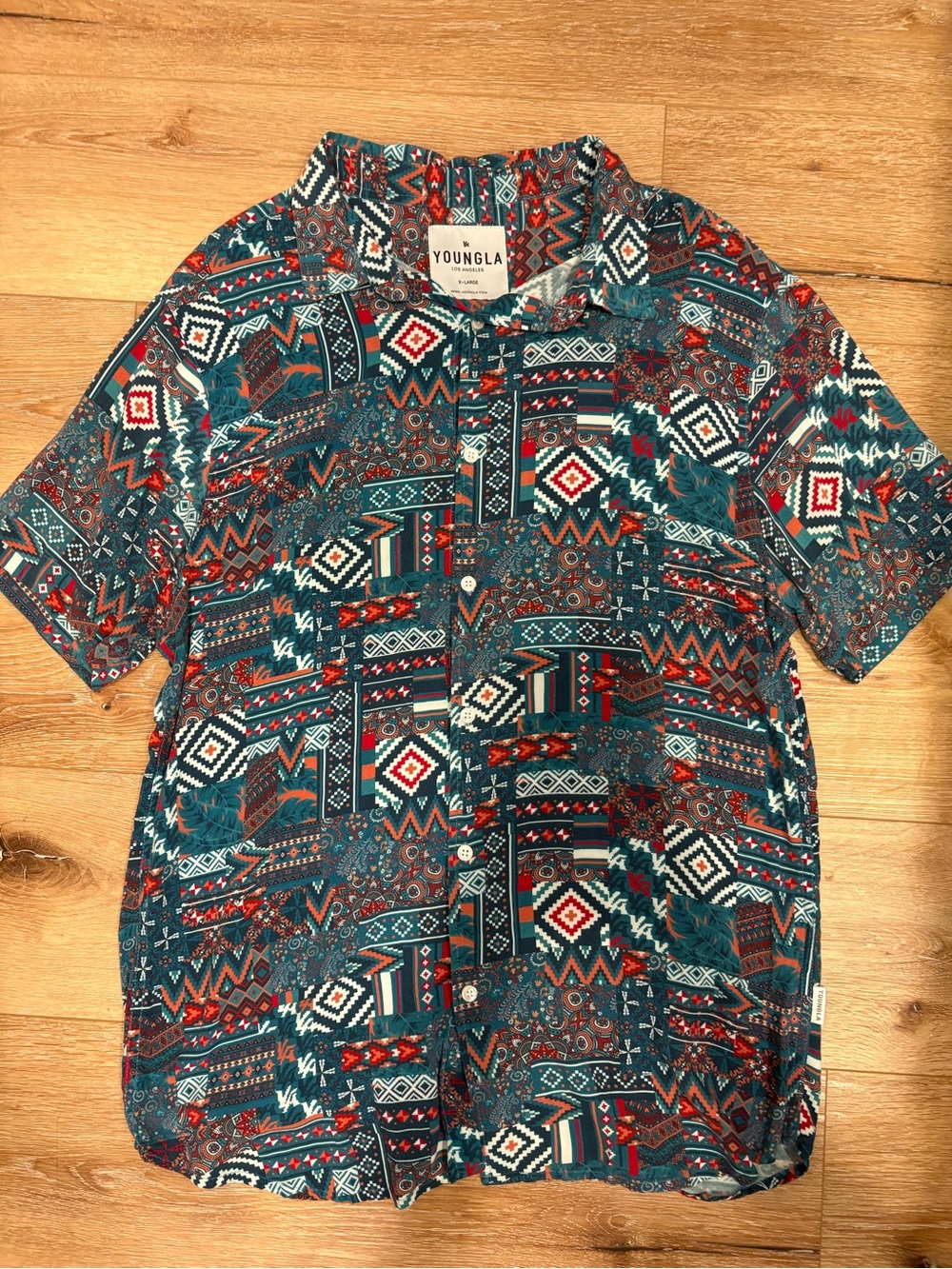 YoungLA Print Short Sleeve Button-Up Shirt- Size XL